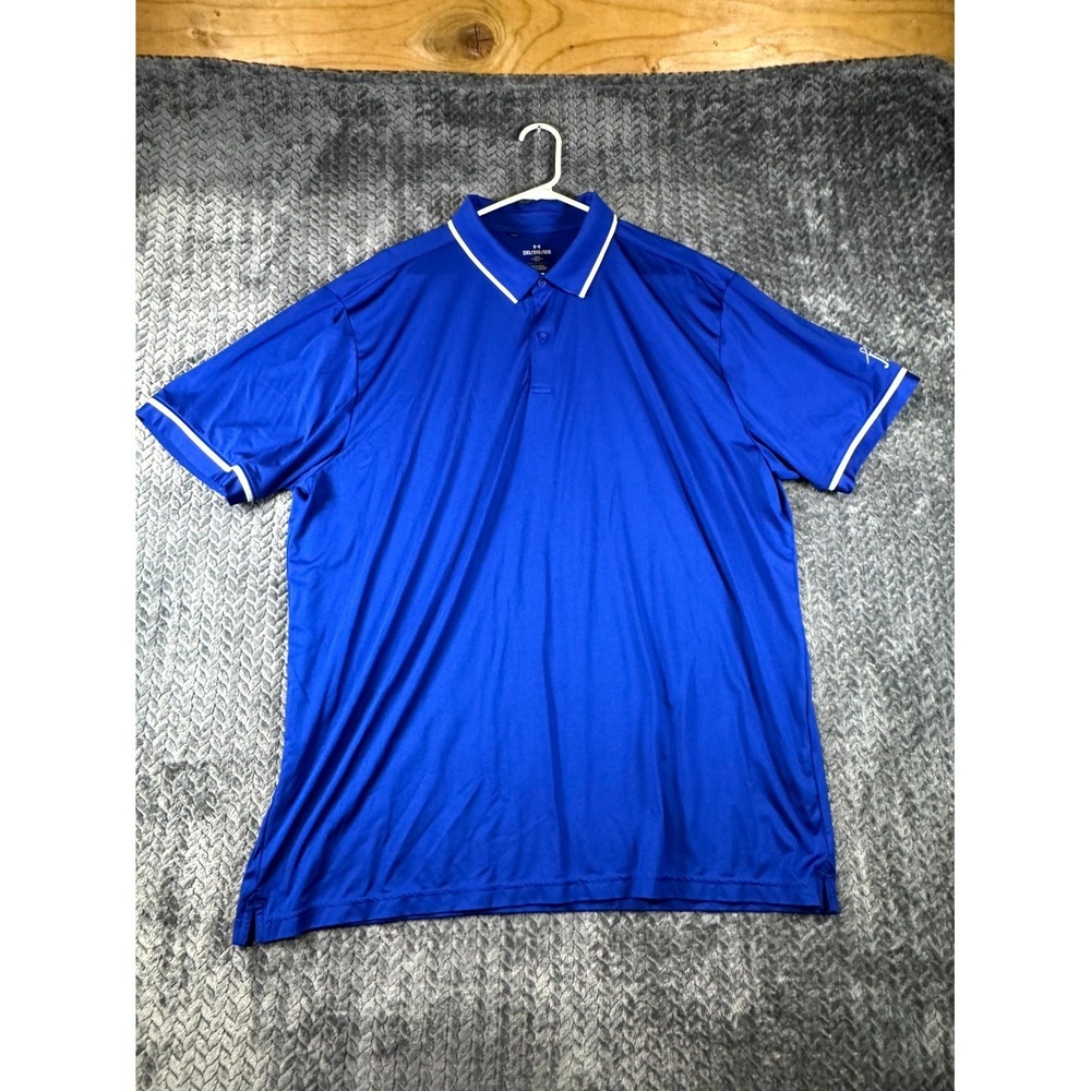Under Armour Polo Shirt Mens 2XL Blue Stretch Short Sleeve Loose Golf Tennis